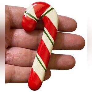Vintage RUBY Z Ceramic CANDY CANE
Brooch Pin CHRISTMAS